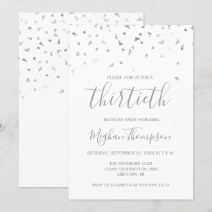 Silver Confetti 30th Birthday Party Invitation