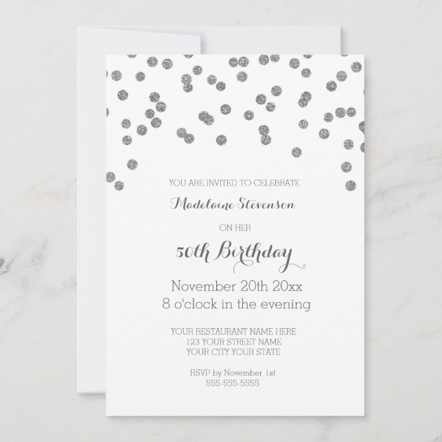 Silver Confetti  50th Birthday Party Invitation (Back)
