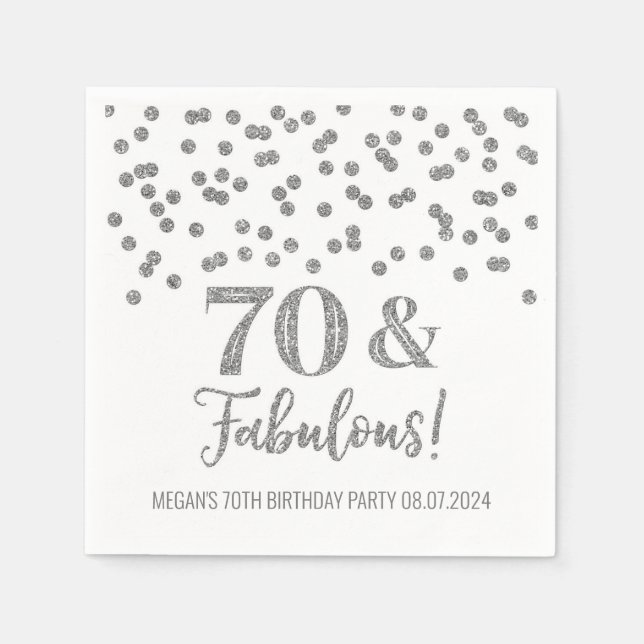 Silver Confetti 70 & Fabulous  Napkin (Front)