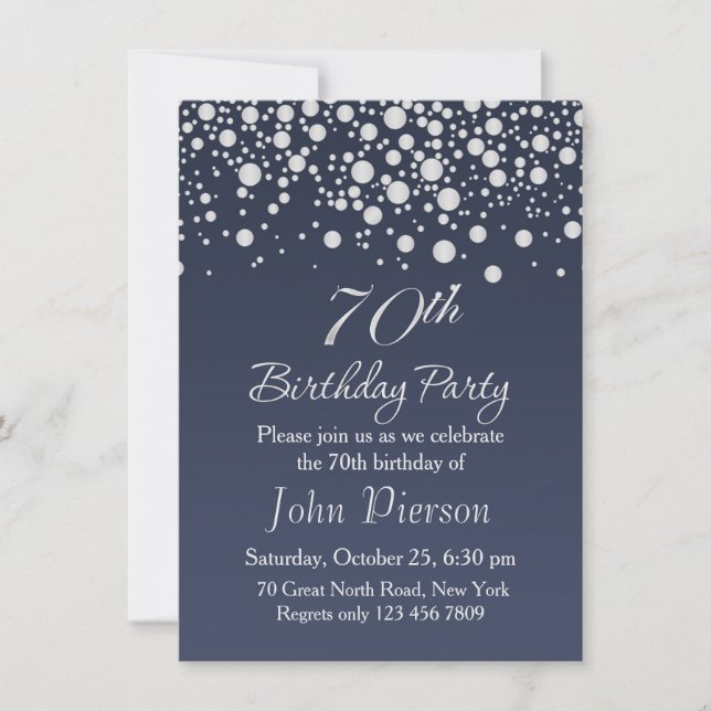 Silver confetti 70th Birthday Party Invitation (Front)