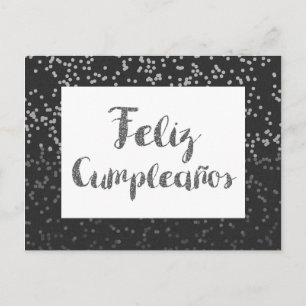 Silver Confetti and Glitter Feliz Cumpleanos Postcard