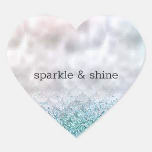 Silver Confetti Aqua Pink Glitter Sparkle Mermaid Heart Sticker
