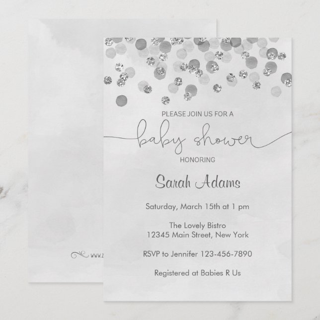Silver Confetti Baby Shower Invitation (Front/Back)