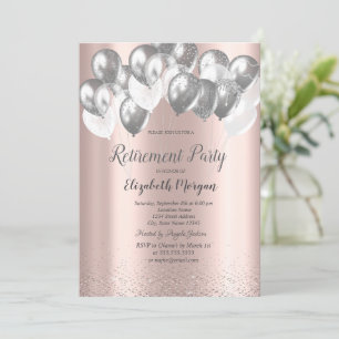 Silver Confetti Balloons Rose Gold Retirement Invitation