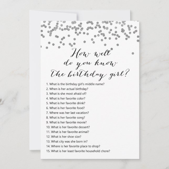 Silver Confetti Birthday - Who knows Birthday Girl Invitation (Front)