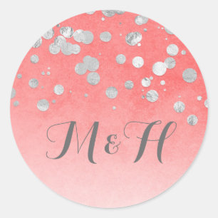 Silver Confetti  Blush Pink Wedding Classic Round Sticker
