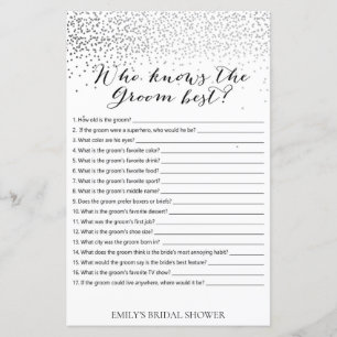 Silver Confetti Bridal Shower Game PRINTED