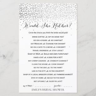 Silver Confetti Bridal Shower Game PRINTED