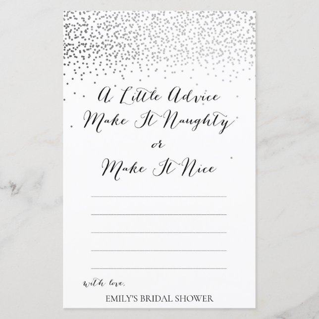 Silver Confetti Bridal Shower Game PRINTED (Front)