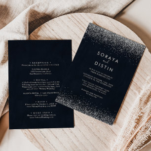 Silver Confetti Calligraphy Back & Front Wedding   Invitation