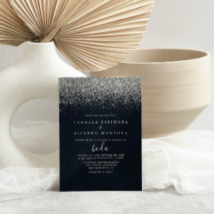 Silver Confetti Calligraphy Spanish Wedding  Invitation