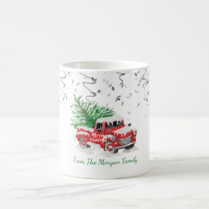 Silver Confetti,Christmas Red Truck Pine Tree Snow Coffee Mug