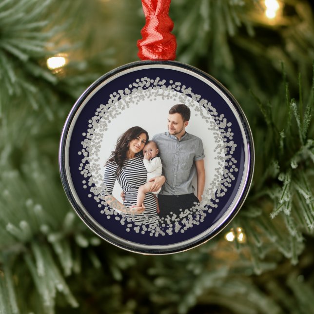 Silver confetti circle photo ornament faux foil (Tree)