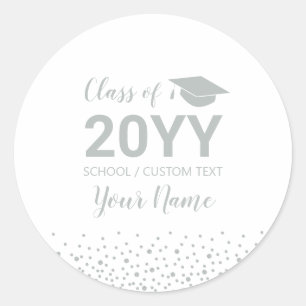 Silver Confetti Class 2021 Graduation Party Favour Classic Round Sticker