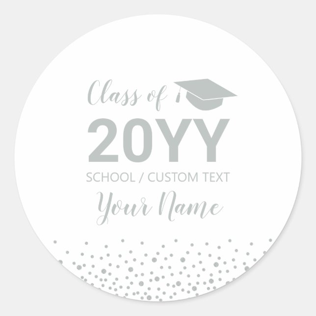 Silver Confetti Class Graduation Party Favor Classic Round Sticker (Front)