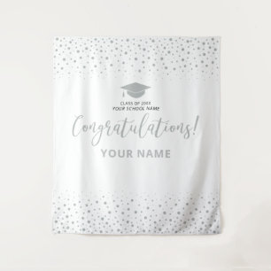Silver Confetti Congratulation Graduation Backdrop Tapestry