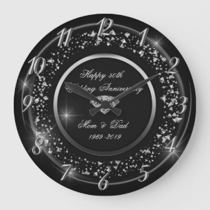 Silver  Confetti,Diamond 50th Wedding Anniversary Large Clock