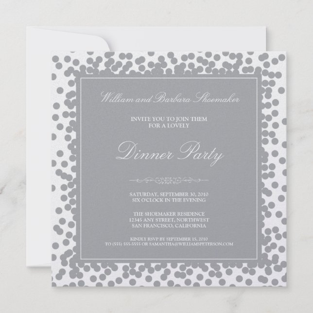 Silver Confetti Dinner Party Invitation (Front)