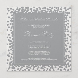 Silver Confetti Dinner Party Invitation