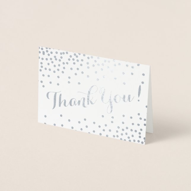 Silver Confetti Dots Modern Thank You Kraft Foil Card (Front)