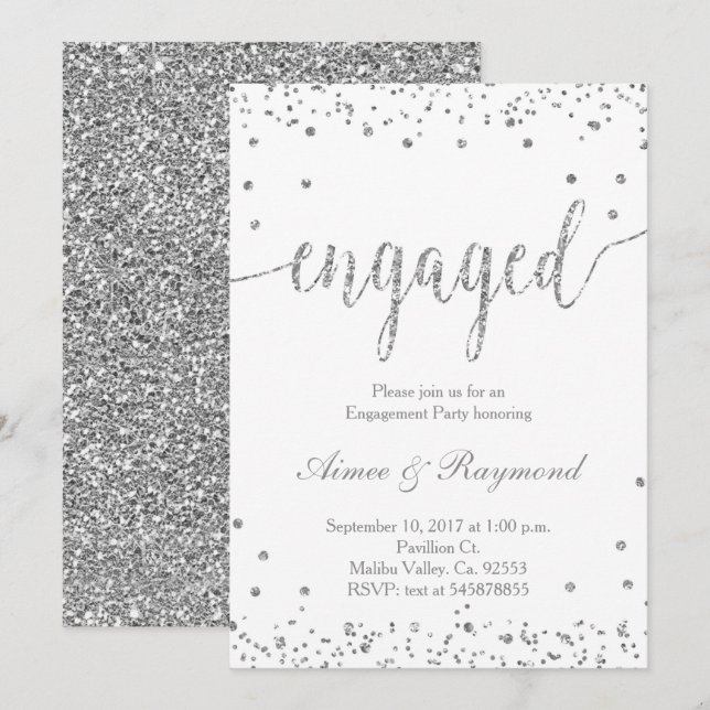 Silver Confetti Engagement Party Invitation (Front/Back)