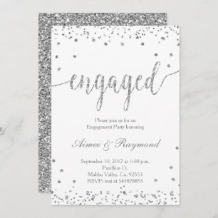 Silver Confetti Engagement Party Invitation