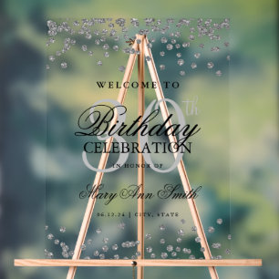Silver Confetti Glitter 30th Birthday Welcome  Acrylic Sign