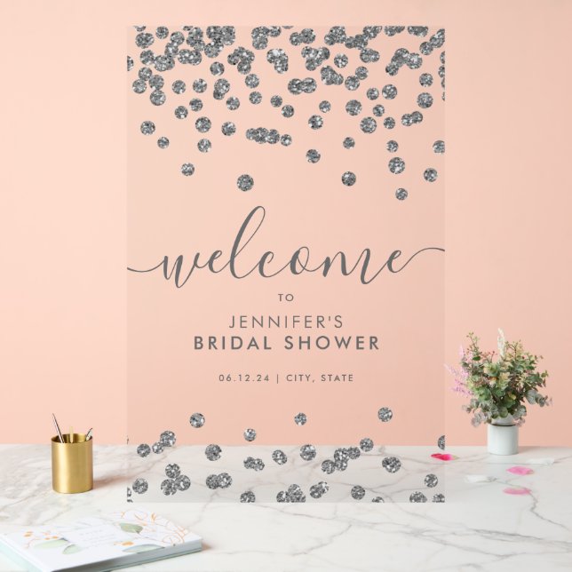 Silver Confetti Glitter Bridal Shower Welcome  Acrylic Sign (Wedding)