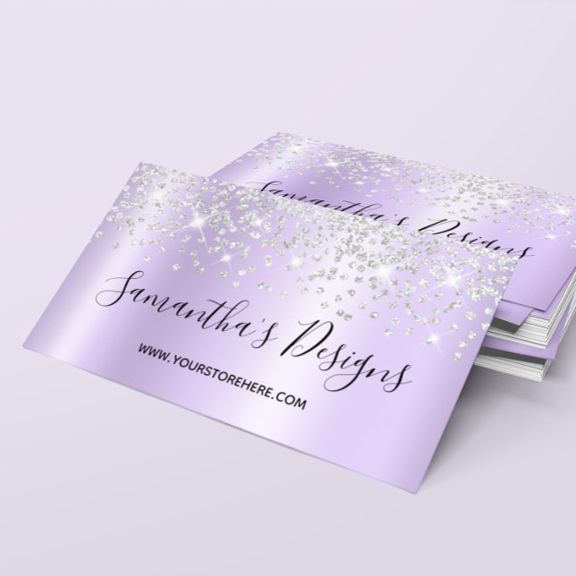 Silver Confetti Glitter Lavender Gradient Business Card (Silver Confetti Glitter Lavender Gradient Business Card)