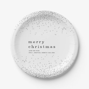 Silver Confetti Glitter Name Merry Christmas Paper Plate