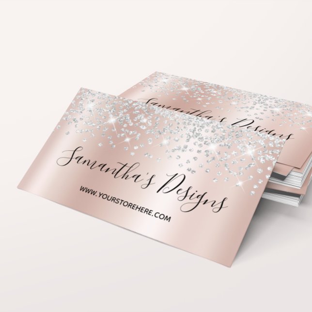 Silver Confetti Glitter Rose Gold Gradient Business Card (Silver Confetti Glitter Rose Gold Gradient Business Card)