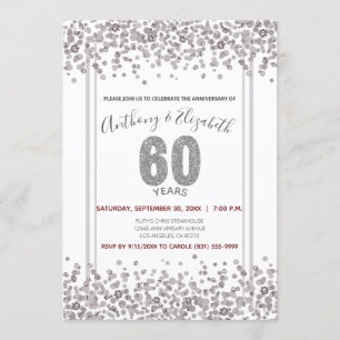 Silver Confetti Glitter-Style 60th Anniversary Invitation