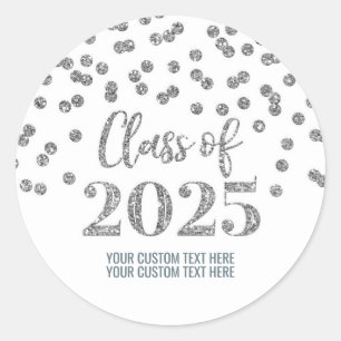 Silver Confetti Graduation 2025 Classic Round Sticker