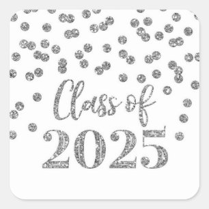 Silver Confetti Graduation 2025 Square Sticker