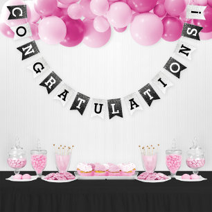 Silver Confetti Graduation Party   Black and White Bunting