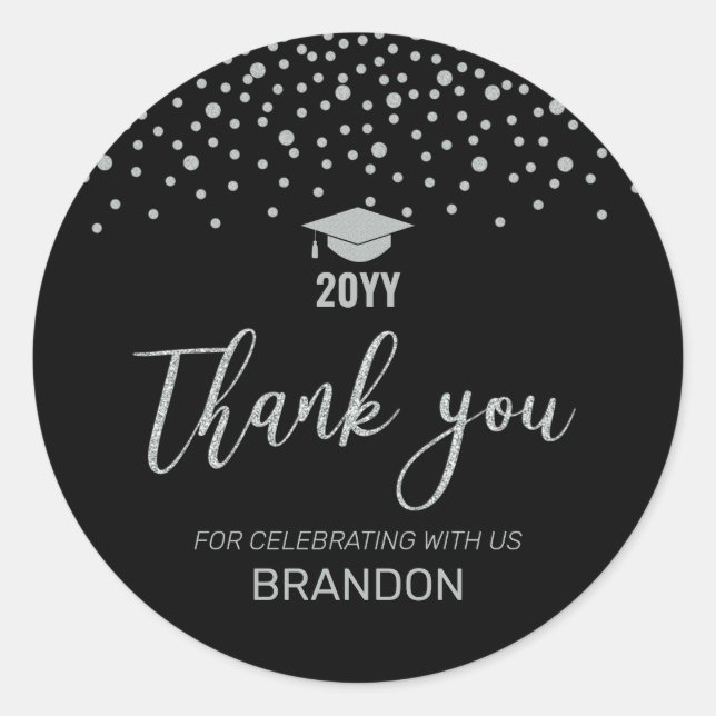 Silver Confetti Graduation Party Favour Classi Classic Round Sticker (Front)