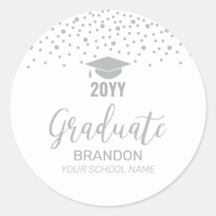 Silver Confetti Graduation Party Favour Classic Round Sticker
