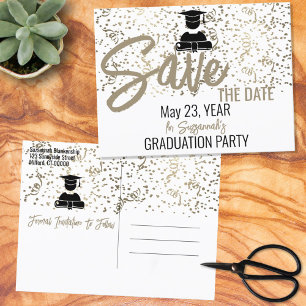 Silver Confetti Graduation Party Save The Date  Announcement Postcard