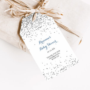 Silver Confetti Minimalist Baby Shower Gift Tags