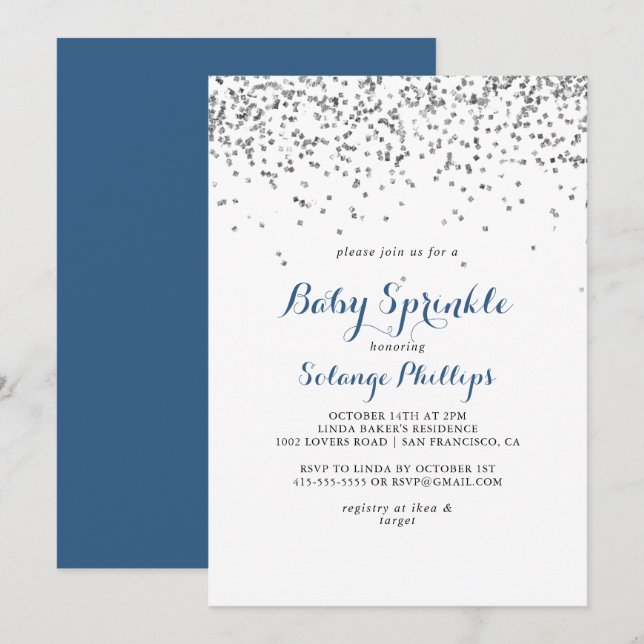 Silver Confetti Minimalist Baby Sprinkle Invitation (Front/Back)