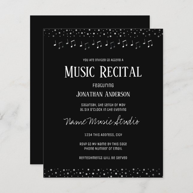 Silver Confetti Music Recital Budget (Front/Back)