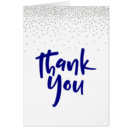 Silver Confetti/Navy 2 Typography Modern Thank You Card