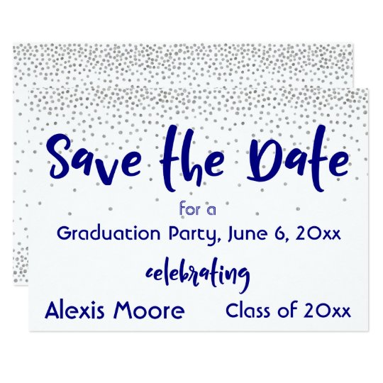 Silver Confetti Navy Typography Save the Date 2b Card