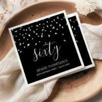 Silver Confetti on Black 60th Birthday Party