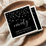 Silver Confetti on Black 90th Birthday Party Napkin<br><div class="desc">Help them celebrate their 90th birthday in style with this simple but elegant design, featuring faux silver triangular confetti sifting down on the word "ninety" in light grey handwriting font on a black background. Personalise it with the name of the honoree in light grey sans serif font, along with the...</div>