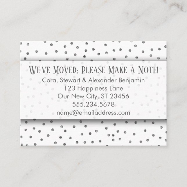 Silver Confetti on White Change of Address Card (Front)