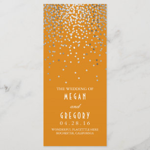 Silver Confetti Orange Elegant Wedding Program Programme
