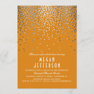 Silver Confetti - Orange Glitter Bridal Shower Invitation