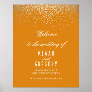 Silver Confetti Orange Wedding Welcome Sign
