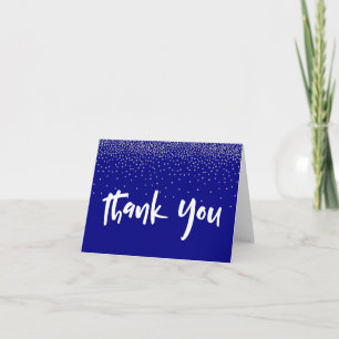 Silver Confetti Over Navy 1 Typography Thank You Card